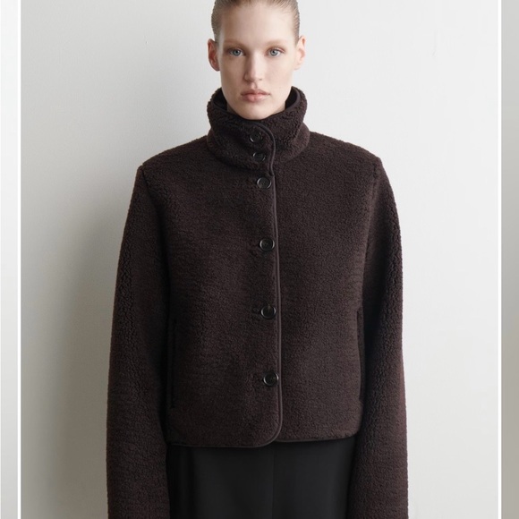 COS Dark Brown Funnel Neck Teddy Jacket - Picture 1 of 16